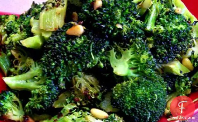 Broccoli Roasted With Garlic, Chipotle Peppers and Pine Nuts