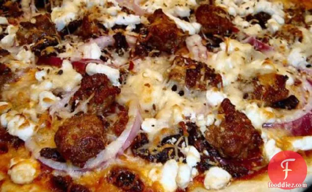 Auberge Chorizo, Goat's Cheese and Onion Pizza - Thin Crust