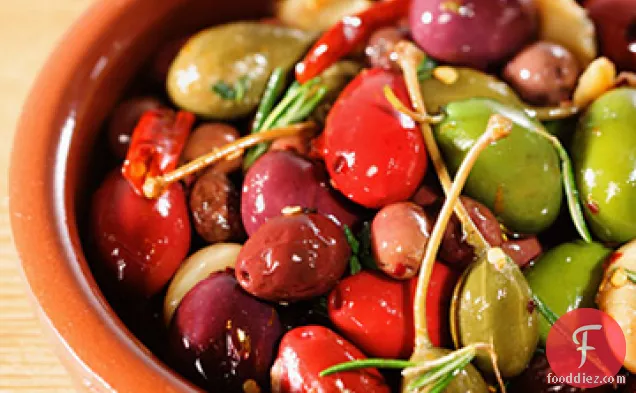 Mixed Olives with Caper Berries
