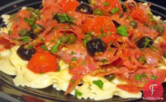 Tagliatelle With Salami, Olives and Oven-Roasted Tomatoes