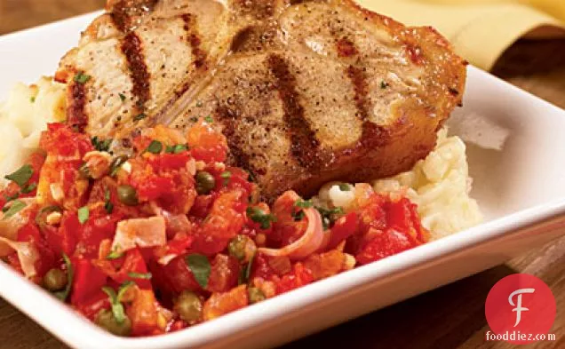 Grilled Veal Chops with Prosciutto Tomato Sauce