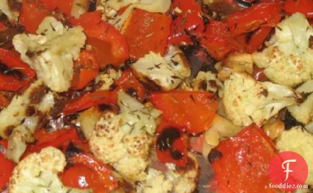 Roasted Cauliflower With Garlic & Red Peppers