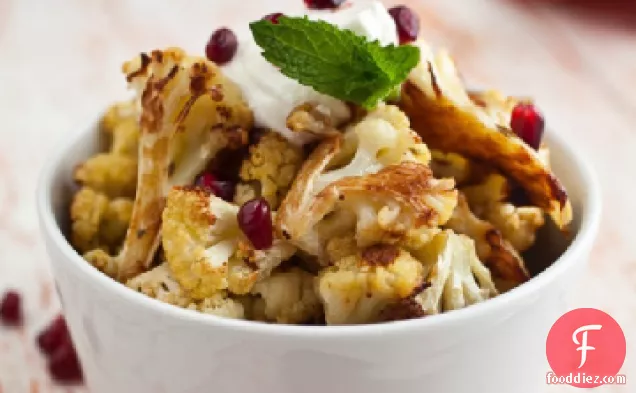 Cook the Book: Cumin Seed Roasted Cauliflower with Salted Yogurt, Mint, and Pomegranate Seeds