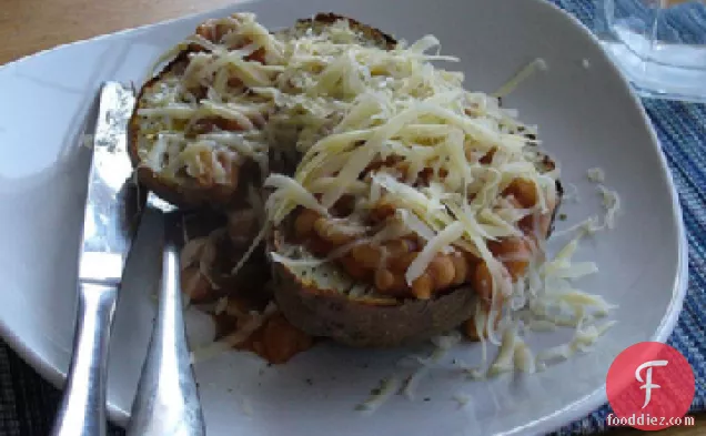 Baked Potatoes and Broad Beans With Pancetta