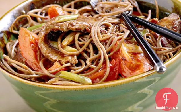 Soba with Marinated Beef and Tomatoes