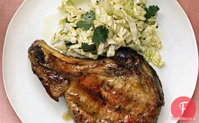 Grilled Pork Chops with Cabbage and Sesame Slaw