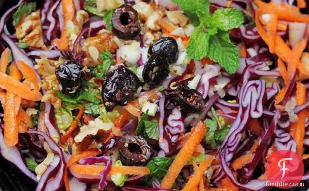 Red Cabbage, Carrots And Black Olives