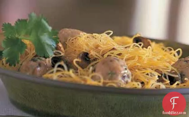 Asian Meatballs with Mushrooms and Rice Noodles