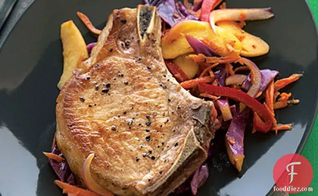 Pork Chops with Warm Cabbage Slaw