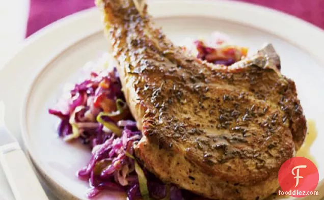 Pork Chops with Fresh Green and Red Cabbage