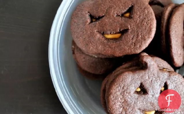 Chocolate Peanut Butter Jack-O-Lantern Cookies