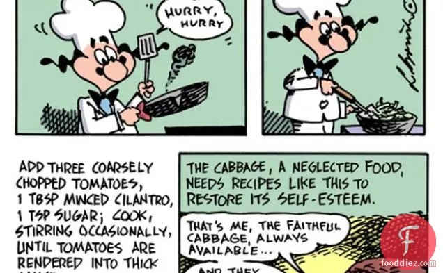 कार्टून रसोई: गोभी और टमाटर करी