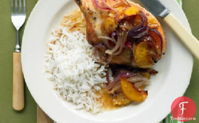 Ginger Chicken with Peaches and Onion