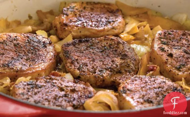 Pork Chops, Cabbage, and Apples