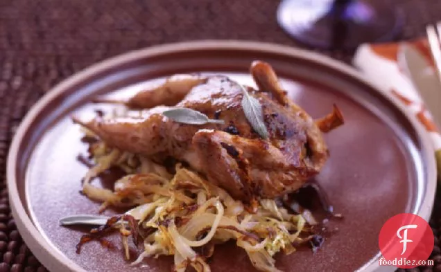 Roasted Quail with Cabbage and Raisins