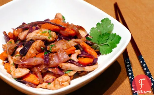 Chicken Stir-fry With Yams, Red Cabbage, And Hoisin