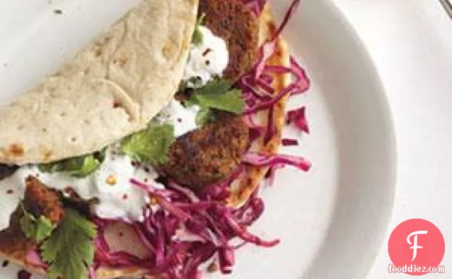 Lentil Fritter Pitas With Red Cabbage Slaw