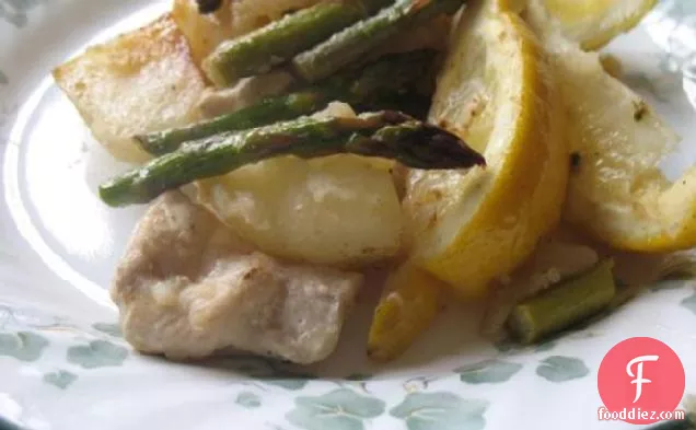 Roast Chicken With Potatoes, Lemon, and Asparagus