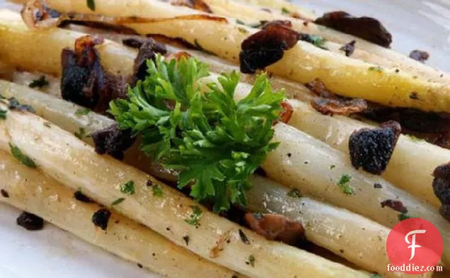 White Asparagus With Mushrooms in Brown Butter