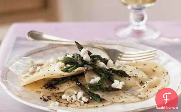 Ricotta Ravioli with Browned Poppy Seed Butter and Asparagus
