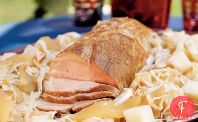 Roast Pork with Apples, Cabbage, and Turnips