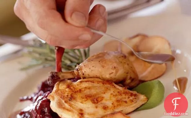 Roasted Hens with Red Cabbage-Apple Compote