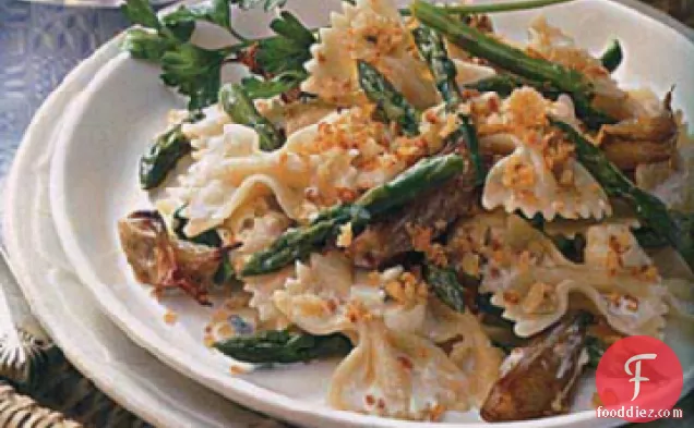 Farfalle with Asparagus, Roasted Shallots and Blue Cheese
