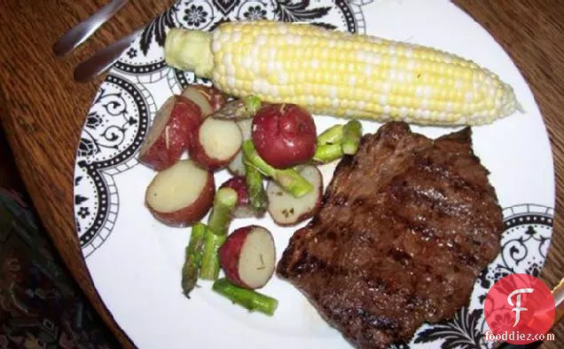 BBQ Flank Streak With Roasted Vegetables and Corn
