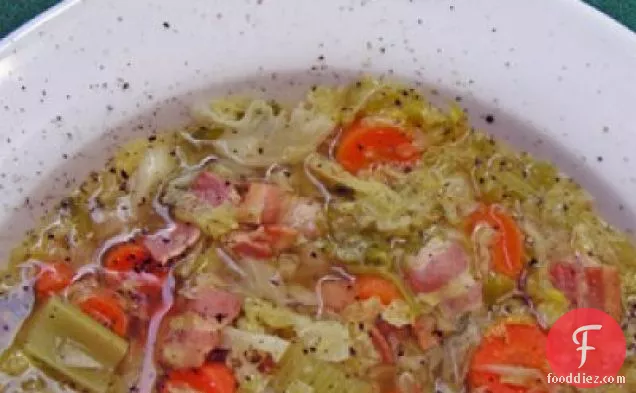 Savoy Cabbage Soup With Bacon And Black Pepper