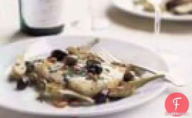 Fish With Olives, Pine Nuts, Basil And Wine