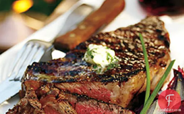 Grilled Rib-Eye Steaks with Parsley-Garlic Butter