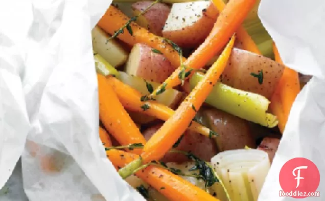 Potatoes, Leeks, and Carrots in Parchment