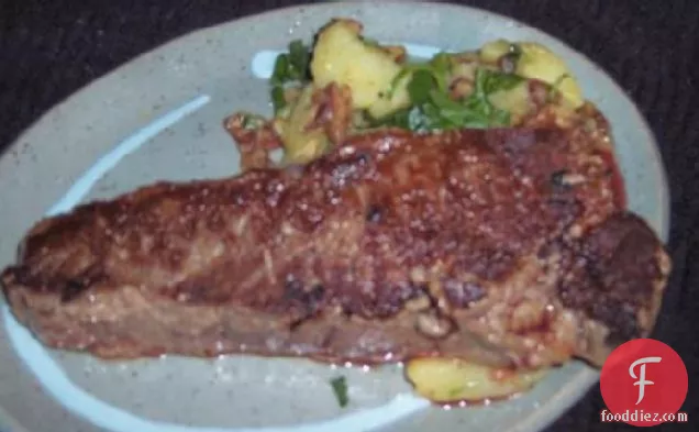 Grilled Rib-Eye of Beef With Warm Potatoes, Bacon, and Leeks