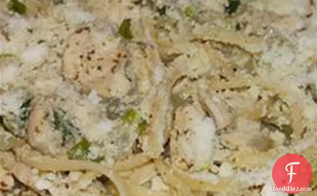 Chicken and Onions Over Linguini