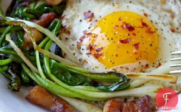 Fried Eggs with Bacon and Ramps