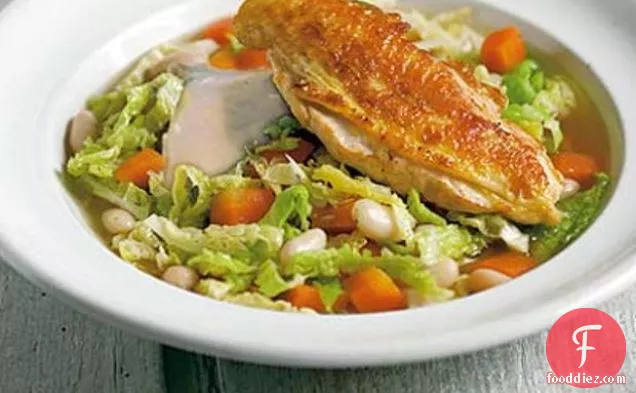 Guinea Fowl With White Beans & Cabbage