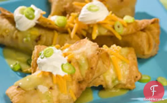 Chicken Chimichangas with Green Sauce