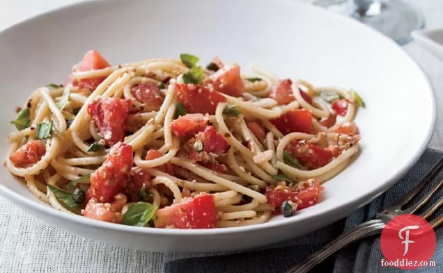 Spaghettini with Tomatoes, Anchovies and Almonds