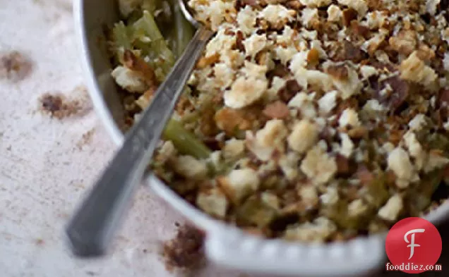 Braised Celery With Crunchy Bread Crumb Topping