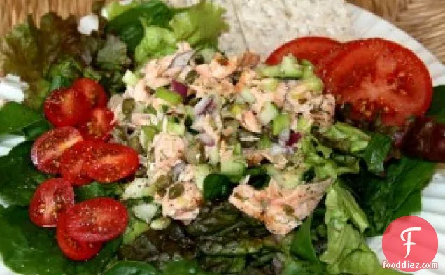 Grilled Salmon Salad With Cucumbers, Celery And Capers