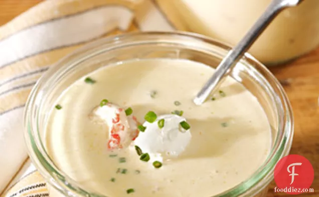 Chilled Corn-and Crayfish Soup with Creme Fraiche and Chives
