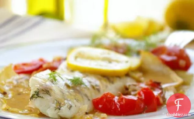 French Style Roasted Perch With Fennel, Tomatoes and Wine