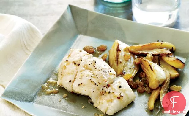 Roasted Halibut with Wine-Braised Fennel