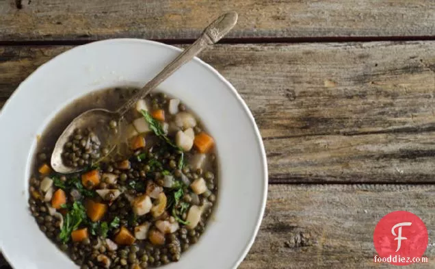 Lentil Stew with Winter Vegetables and Mustard Greens