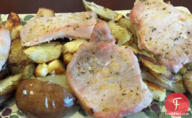 Pork Chops Baked With Potatoes and Pears