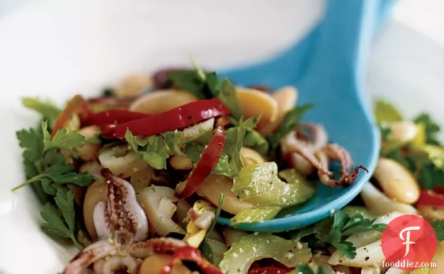 Grilled Squid Salad with Celery Leaf Pesto