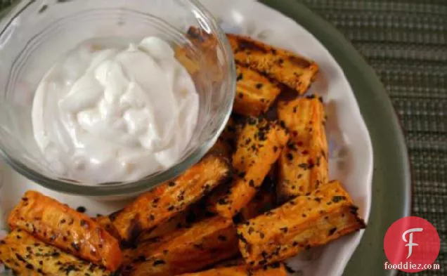 Sweet Potato Fries With Basil Salt and Garlic Mayonnaise