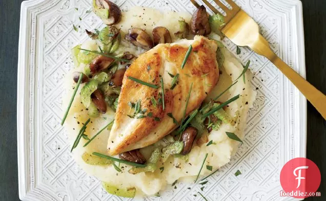 Sautéed Chicken with Celery-Root Puree and Chestnuts