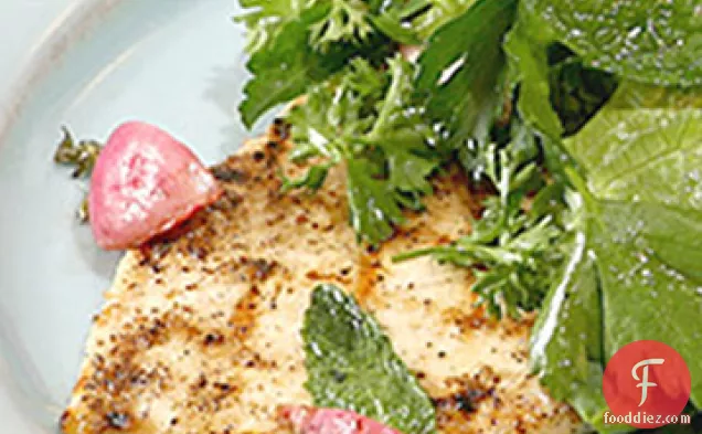 Grilled Chicken Paillards with Herb Salad and Sauteed Radishes