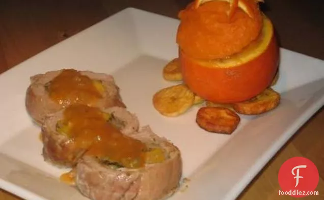 Caribbean Stuffed Pork With Orange Sweet Potatoes and Plantains